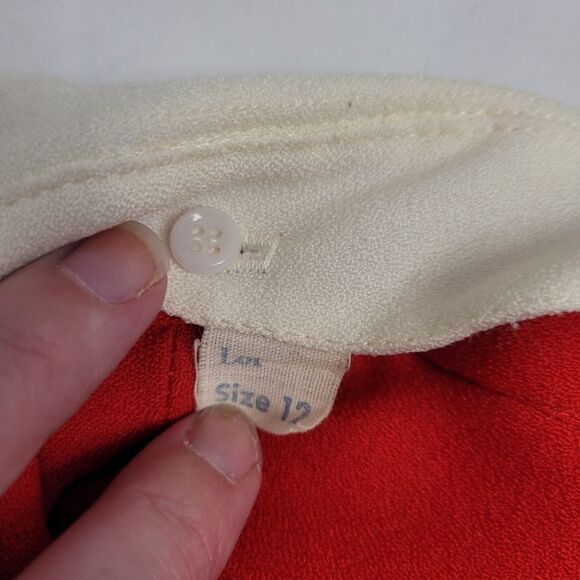 VINTAGE 70s red‎ removable collar button up academia midi dress M - Picture 6 of 11